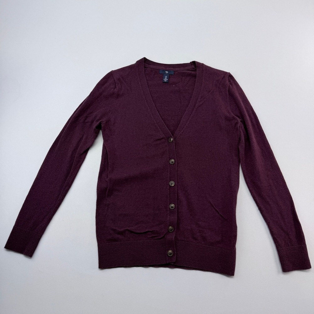 Gap Womens V Neck Button Front Cardigan Sweater Purple Cotton Blend Size S